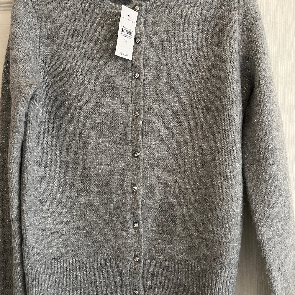 Ann Taylor Grey Shimmer Cardigan Sweater